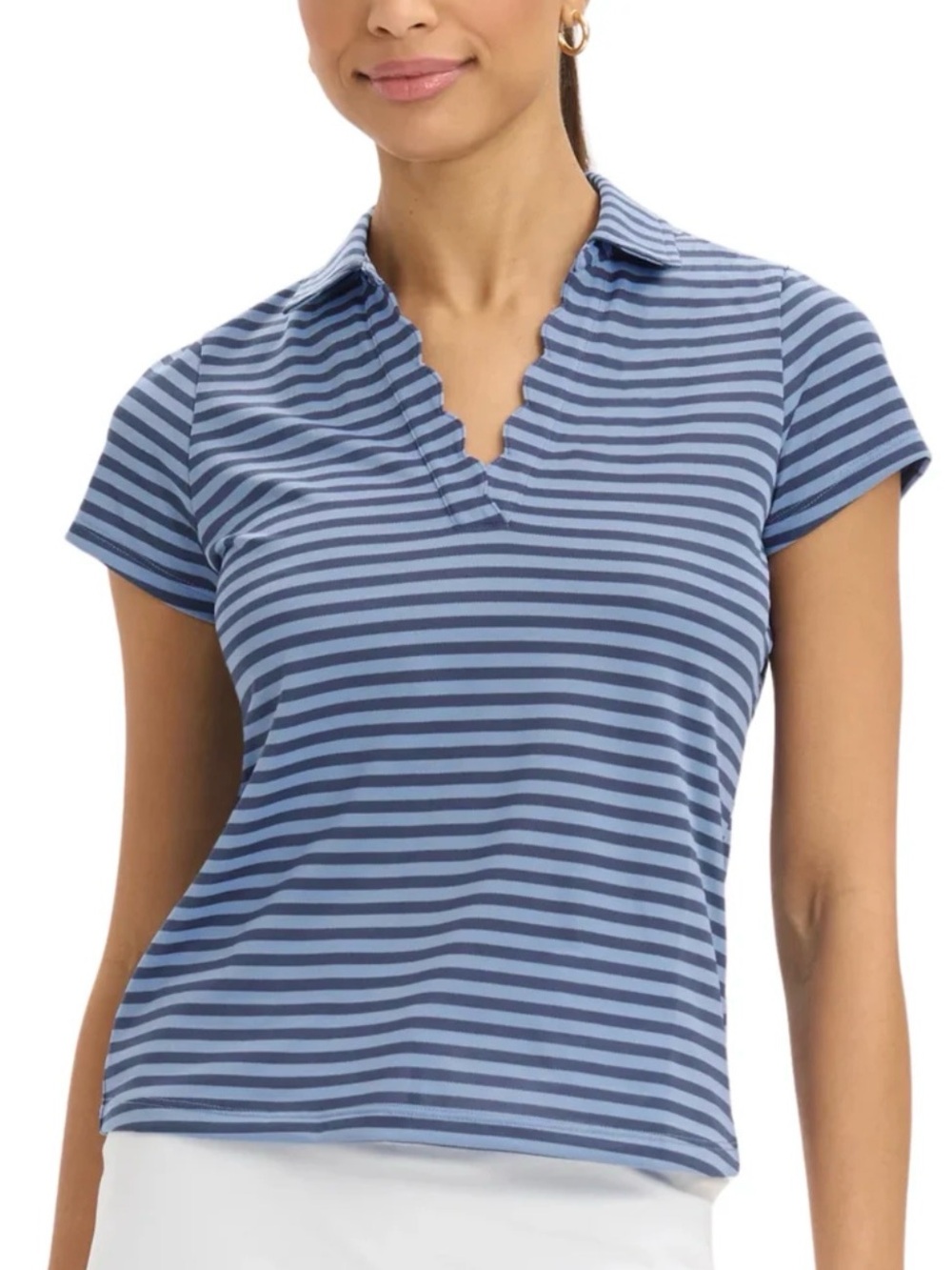 Renwick Stripe Scallop Placket Polo medium $98 retail blue
